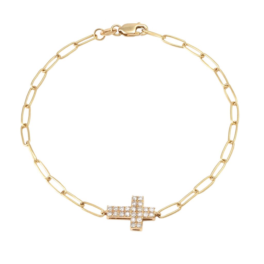 Diamond Cross Paperclip Bracelet