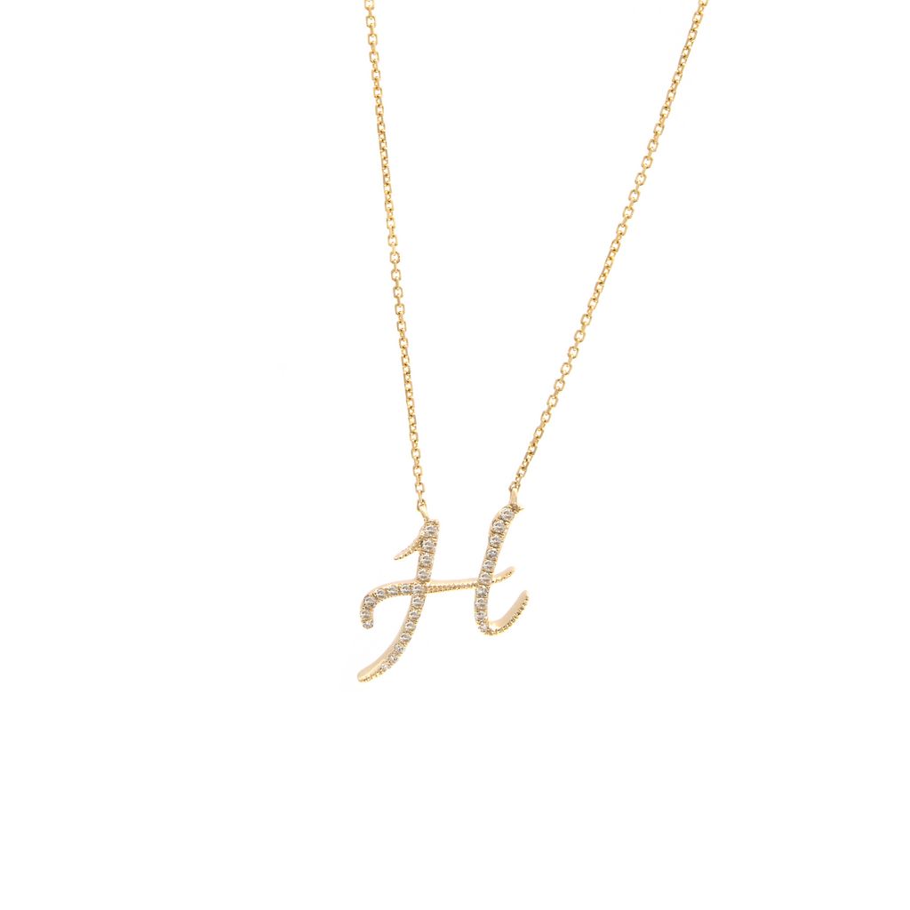 Diamond H Initial Necklace