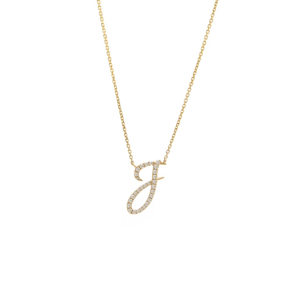 Diamond J Initial Necklace