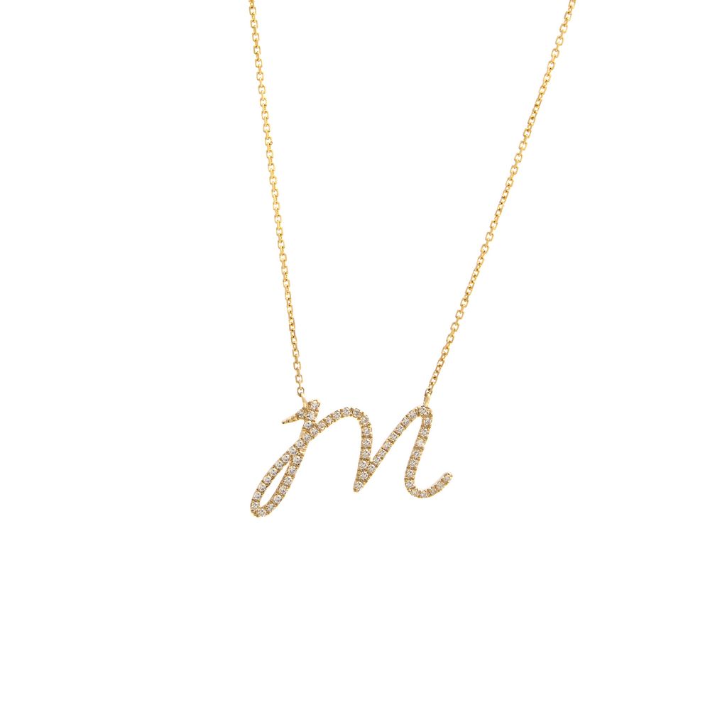 Diamond M Initial Necklace