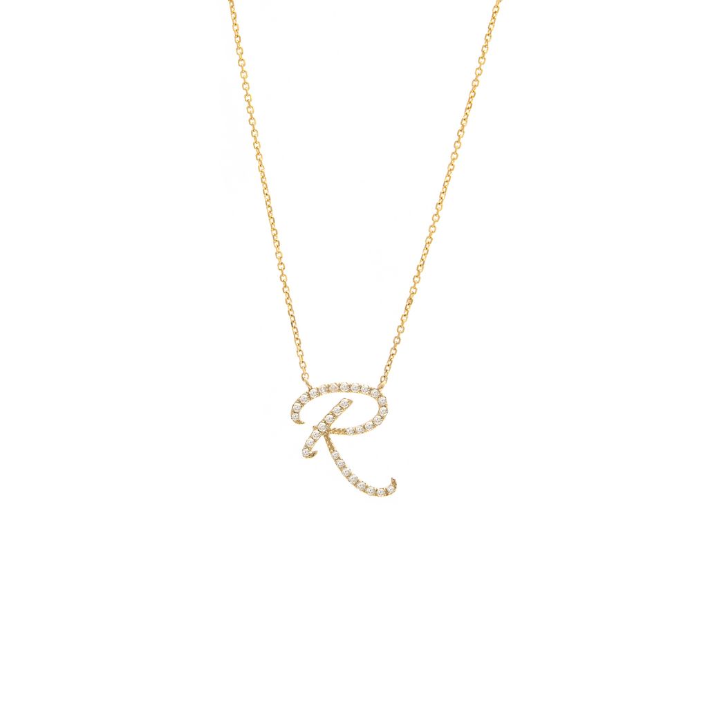 Diamond R Initial Necklace