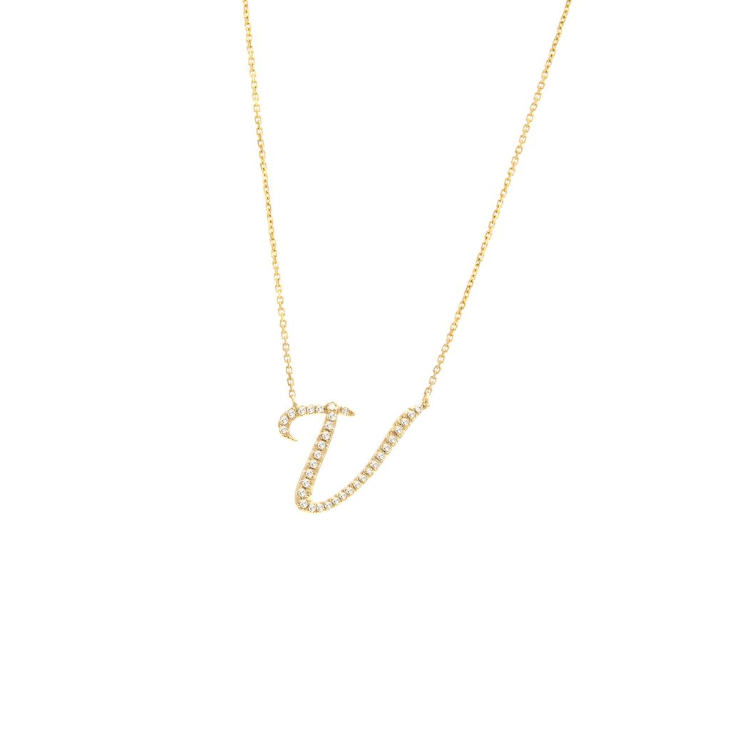 Diamond V Initial Necklace