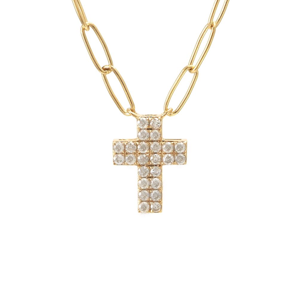 Paperclip Diamond Cross Necklace