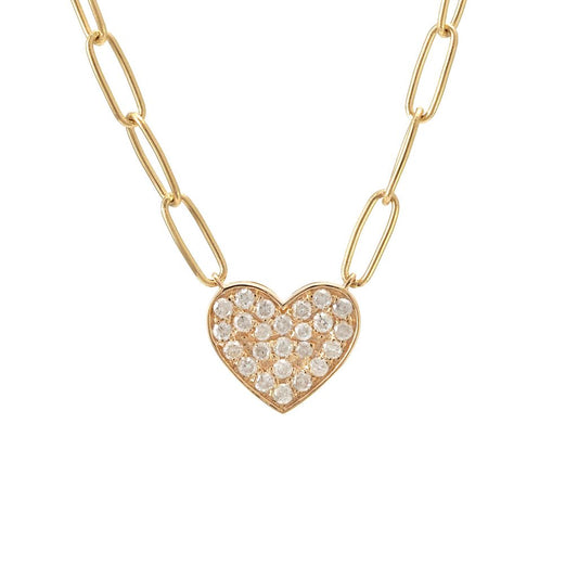 Paperclip Pave Heart Necklace