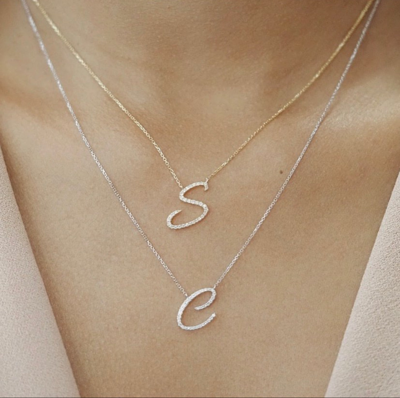 Diamond C Initial Necklace