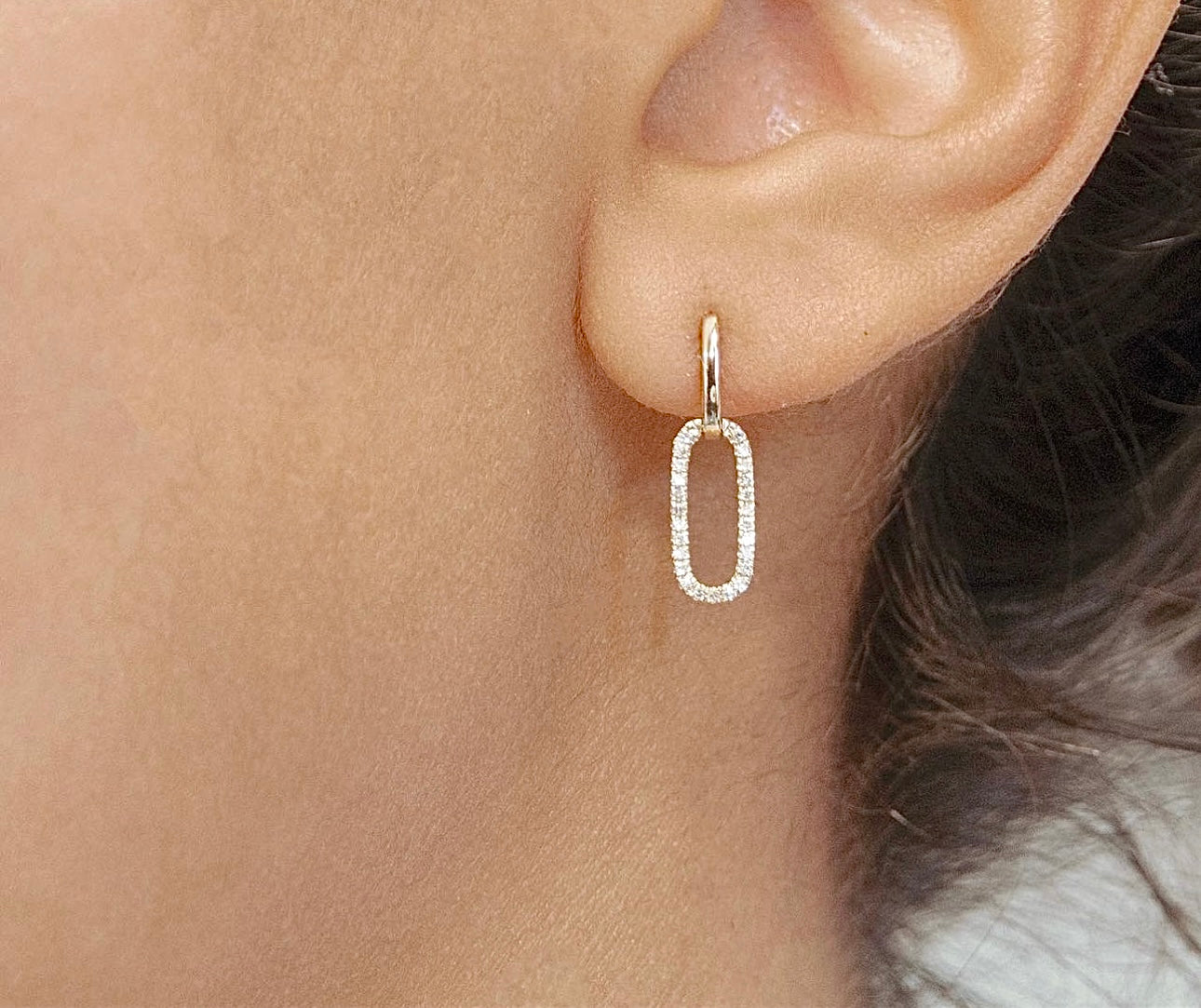 Diamond Paperclip Drop Earrings