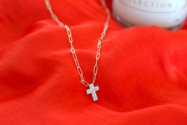 Paperclip Diamond Cross Necklace