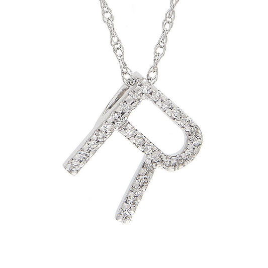 Diamond R Initial Necklace