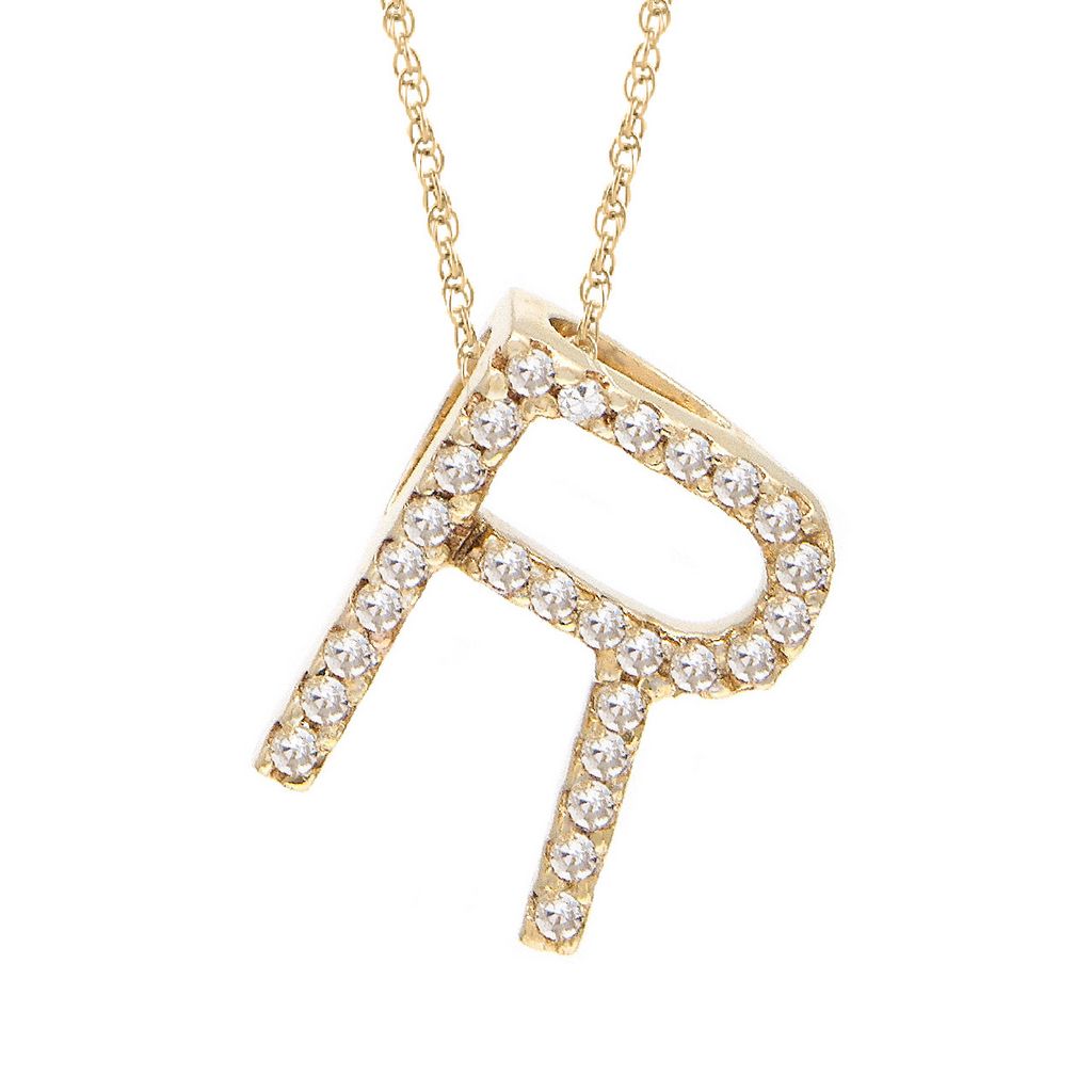 Diamond R Initial Necklace